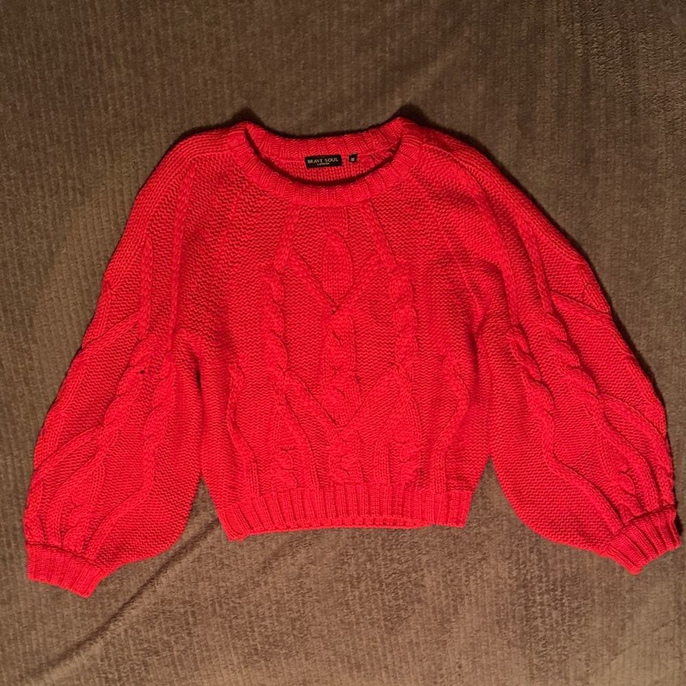 Brave Soul Bright Red Cable Knit Sweater
